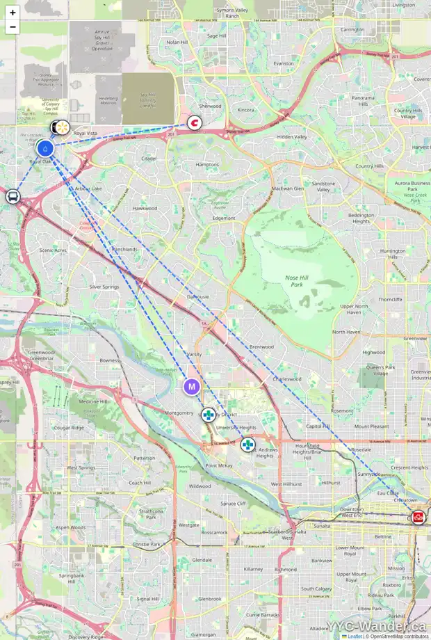 Daily accessibility map for 139 ROYAL BIRCH WY NW, Calgary showing nearby schools, grocery stores, parks, LRT stations and nearby amenities