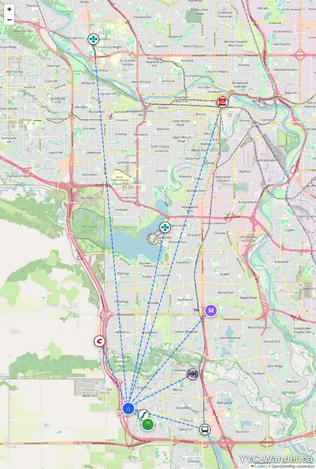 Daily accessibility map for 133 EVERGLEN GV SW, Calgary showing nearby schools, grocery stores, parks, LRT stations and nearby amenities