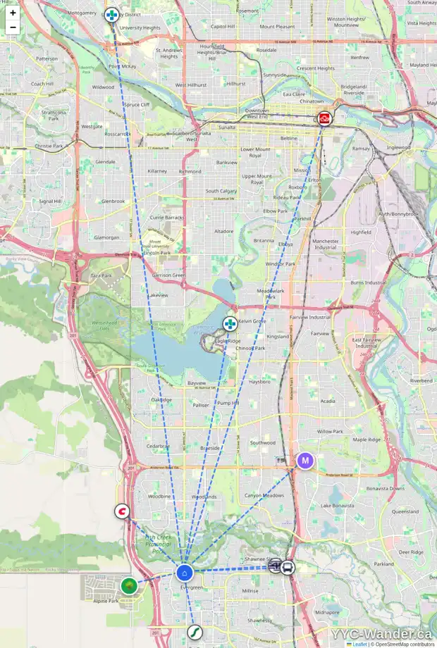 Daily accessibility map for 2211 2518 FISH CREEK BV SW, Calgary showing nearby schools, grocery stores, parks, LRT stations and nearby amenities