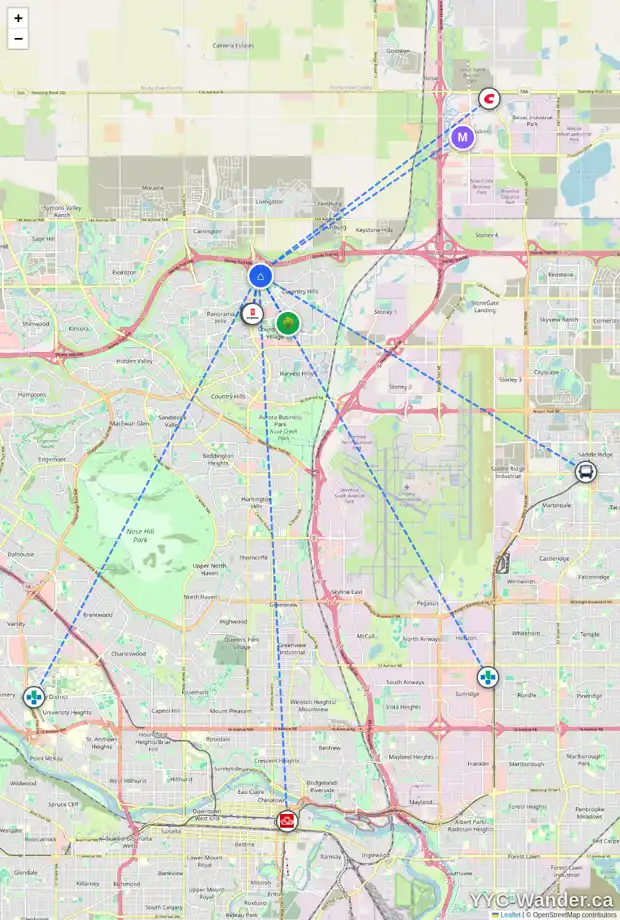 Daily accessibility map for 180 COVEMEADOW RD NE, Calgary showing nearby schools, grocery stores, parks, LRT stations and nearby amenities
