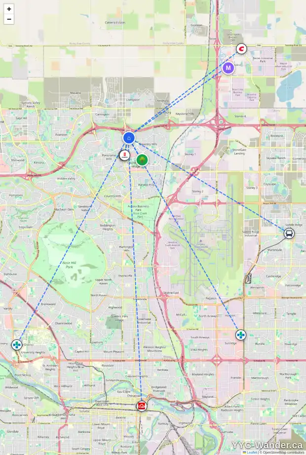 Daily accessibility map for 204 COVEMEADOW RD NE, Calgary showing nearby schools, grocery stores, parks, LRT stations and nearby amenities
