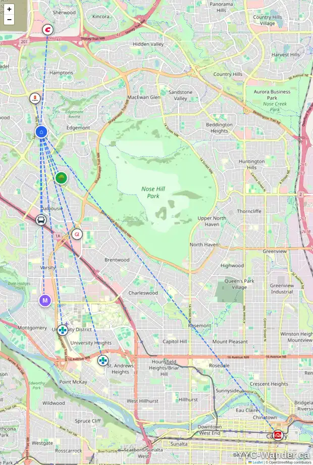 Daily accessibility map for 31 EDGELAND CR NW, Calgary showing nearby schools, grocery stores, parks, LRT stations and nearby amenities
