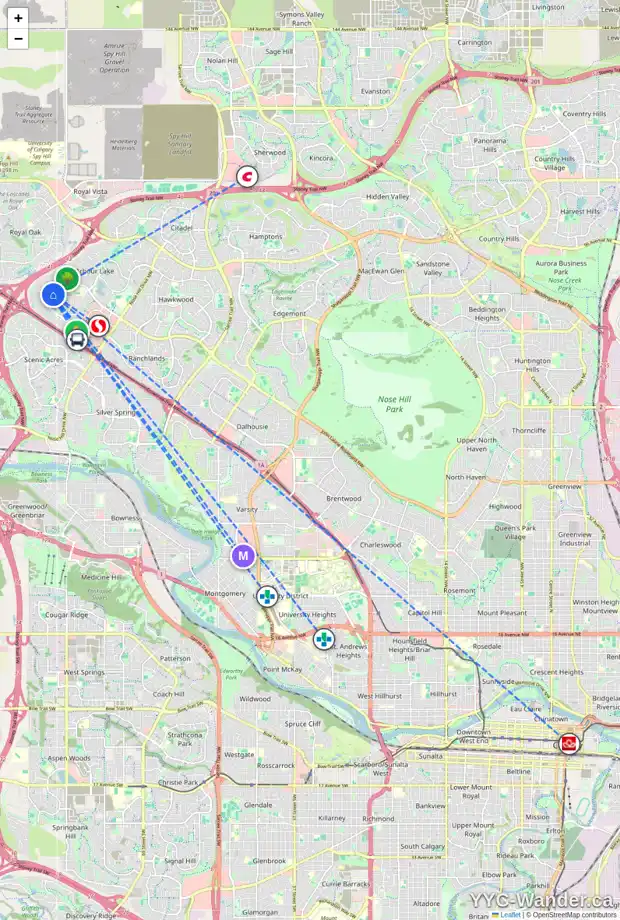 Daily accessibility map for 2310 928 ARBOUR LAKE RD NW, Calgary showing nearby schools, grocery stores, parks, LRT stations and nearby amenities