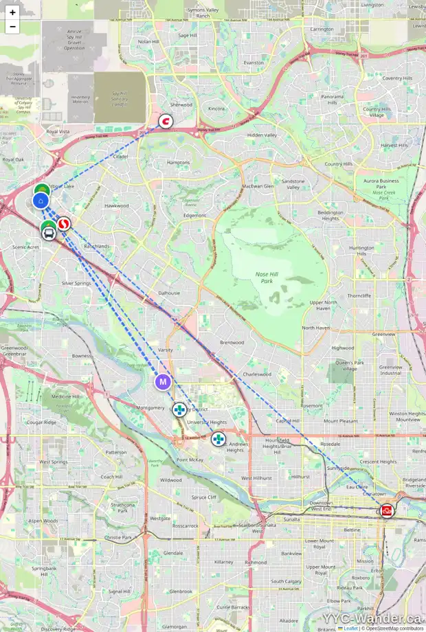 Daily accessibility map for 2126 1010 ARBOUR LAKE RD NW, Calgary showing nearby schools, grocery stores, parks, LRT stations and nearby amenities