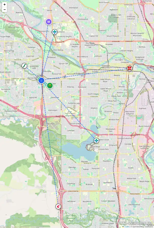 Daily accessibility map for 2209 1888 SIGNATURE PA SW, Calgary showing nearby schools, grocery stores, parks, LRT stations and nearby amenities