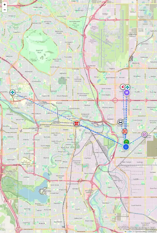Daily accessibility map for 3233 31A AV SE, Calgary showing nearby schools, grocery stores, parks, LRT stations and nearby amenities