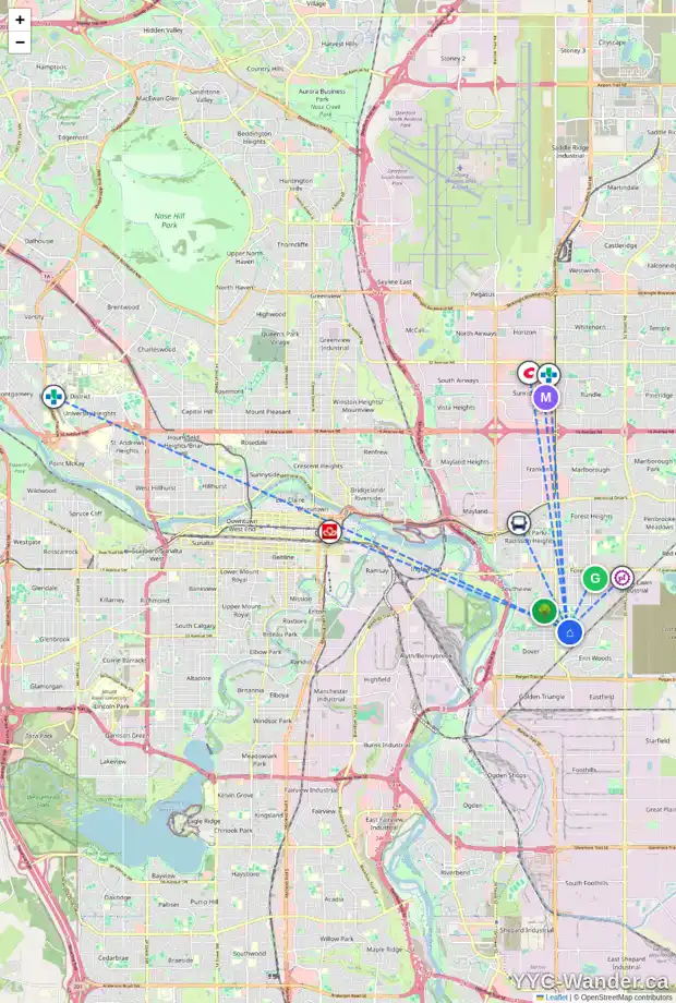 Daily accessibility map for 22 DOVERCLIFFE CL SE, Calgary showing nearby schools, grocery stores, parks, LRT stations and nearby amenities