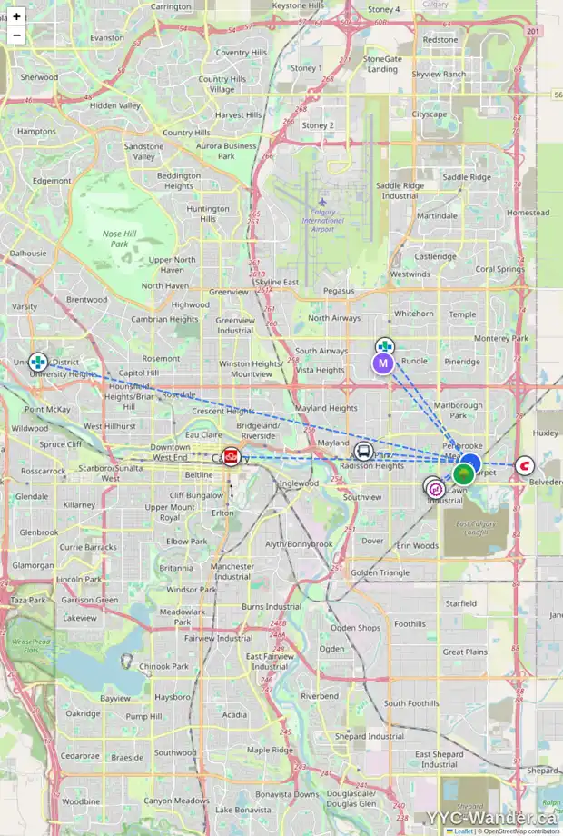 Daily accessibility map for 1203 PENEDO CR SE, Calgary showing nearby schools, grocery stores, parks, LRT stations and nearby amenities