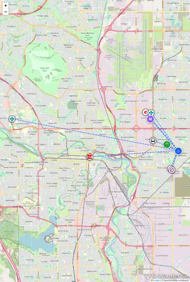 Daily accessibility map for 128 PENWORTH CR SE, Calgary showing nearby schools, grocery stores, parks, LRT stations and nearby amenities