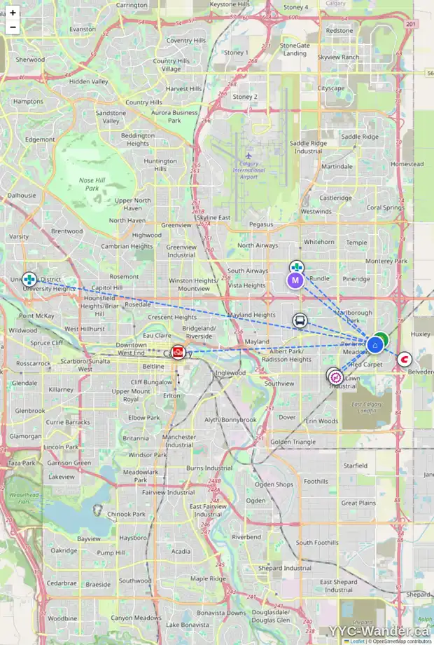 Daily accessibility map for 6832 4 AV SE, Calgary showing nearby schools, grocery stores, parks, LRT stations and nearby amenities