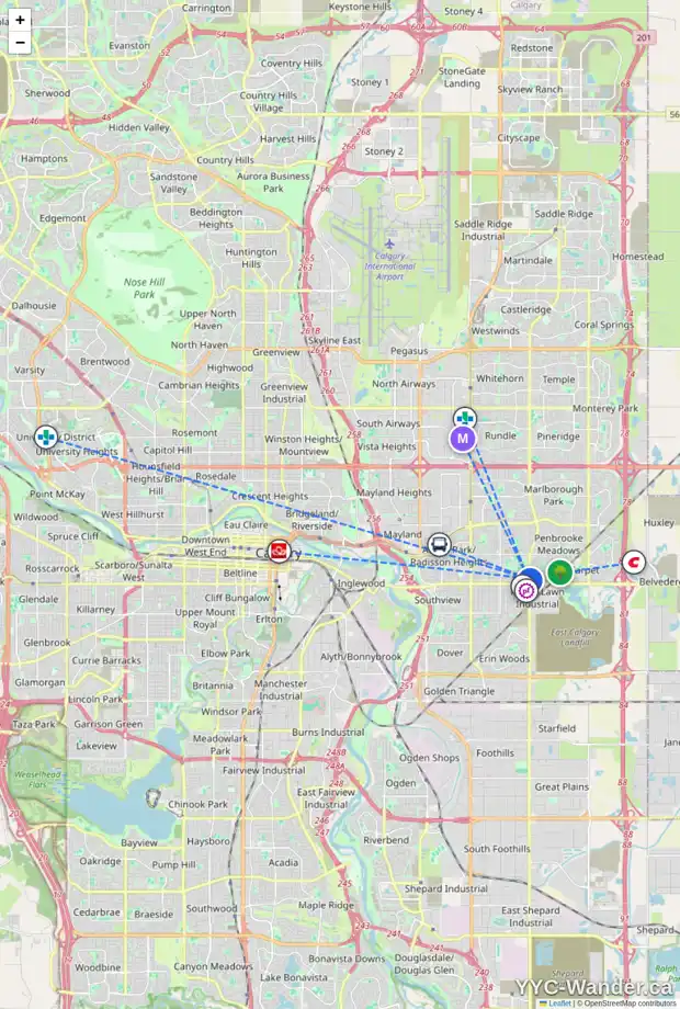 Daily accessibility map for 1701 52 ST SE, Calgary showing nearby schools, grocery stores, parks, LRT stations and nearby amenities