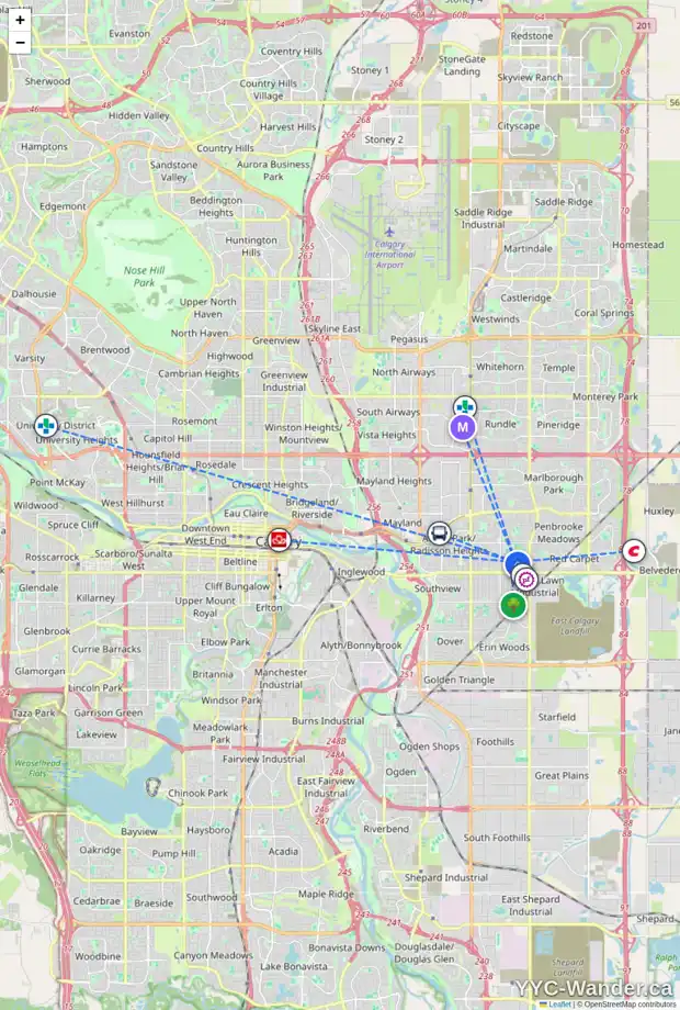 Daily accessibility map for 1512 48 ST SE, Calgary showing nearby schools, grocery stores, parks, LRT stations and nearby amenities