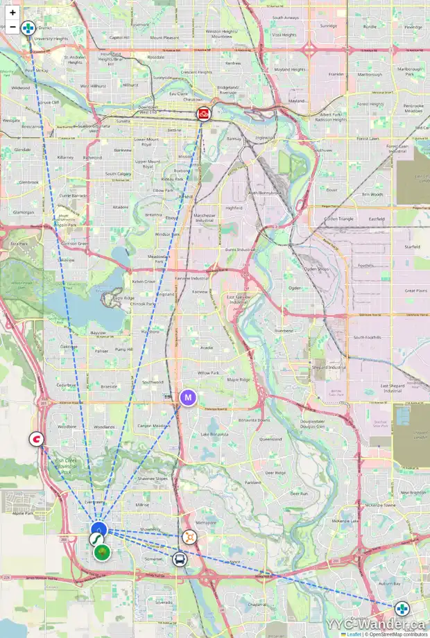 Daily accessibility map for 138 EVERSYDE CM SW, Calgary showing nearby schools, grocery stores, parks, LRT stations and nearby amenities