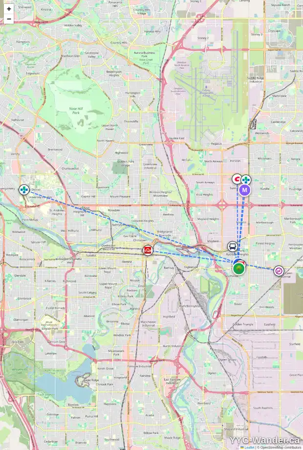 Daily accessibility map for 1624 ROBSON CR SE, Calgary showing nearby schools, grocery stores, parks, LRT stations and nearby amenities