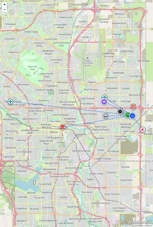 Daily accessibility map for 68 MALVERN CR NE, Calgary showing nearby schools, grocery stores, parks, LRT stations and nearby amenities