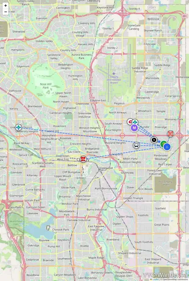 Daily accessibility map for 6775 MALVERN RD NE, Calgary showing nearby schools, grocery stores, parks, LRT stations and nearby amenities
