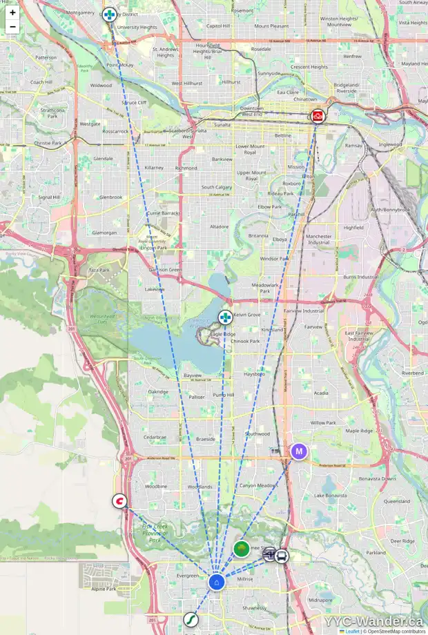 Daily accessibility map for 132 EVERWILLOW PA SW, Calgary showing nearby schools, grocery stores, parks, LRT stations and nearby amenities