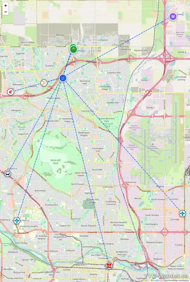 Daily accessibility map for 116 PANTEGO RI NW, Calgary showing nearby schools, grocery stores, parks, LRT stations and nearby amenities