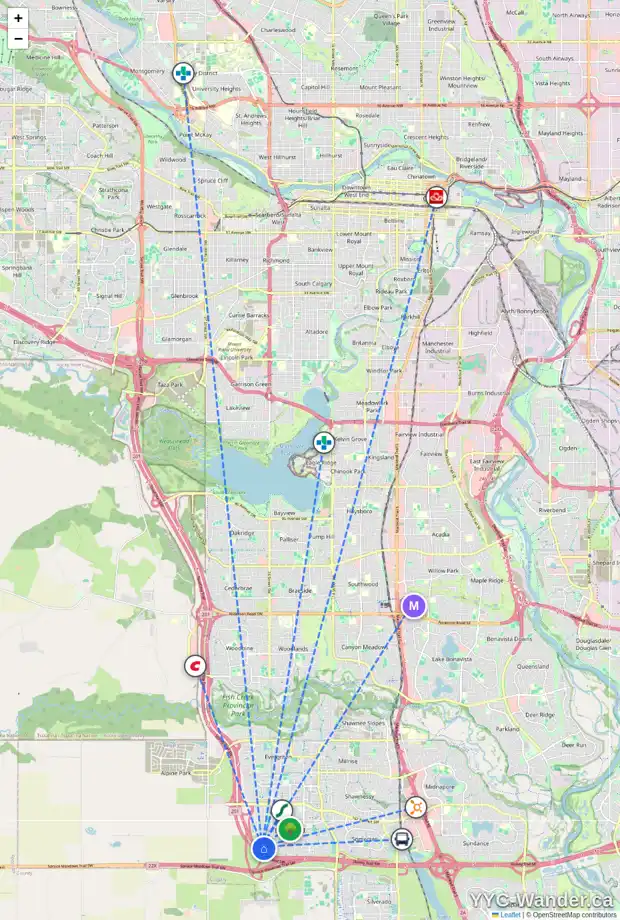 Daily accessibility map for 41 BRIDLE ESTATES RD SW, Calgary showing nearby schools, grocery stores, parks, LRT stations and nearby amenities