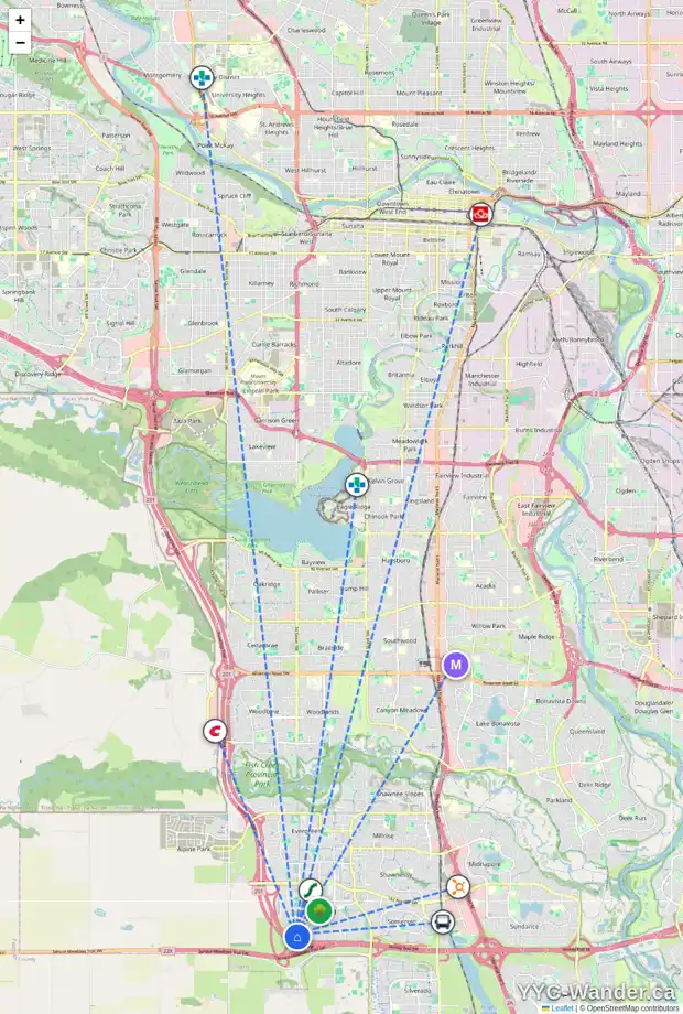 Daily accessibility map for 119 BRIDLE ESTATES ME SW, Calgary showing nearby schools, grocery stores, parks, LRT stations and nearby amenities
