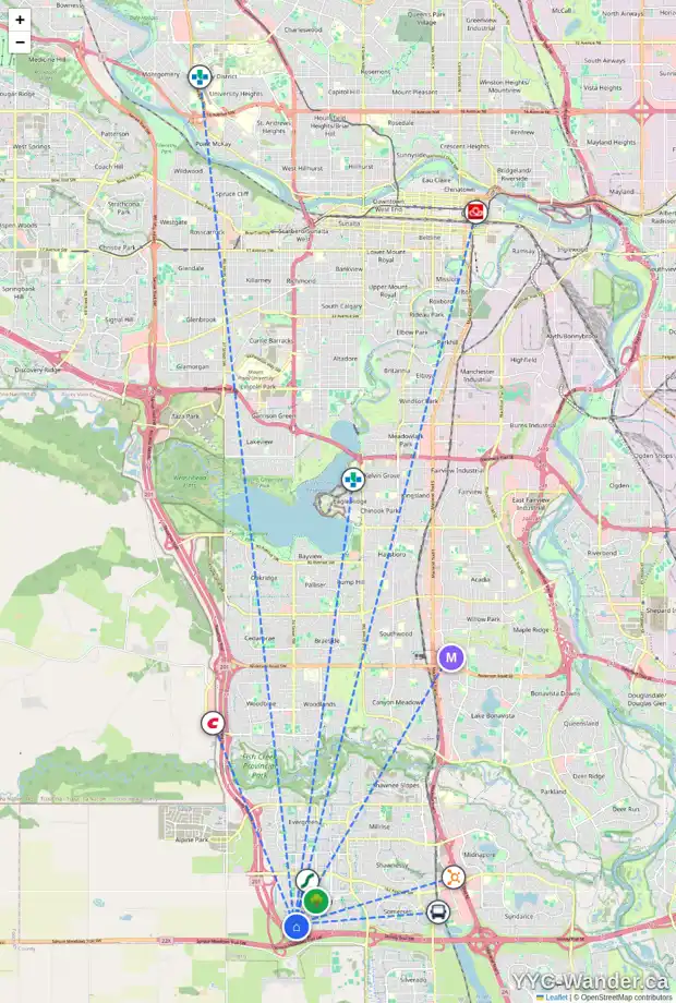 Daily accessibility map for 127 BRIDLE ESTATES ME SW, Calgary showing nearby schools, grocery stores, parks, LRT stations and nearby amenities