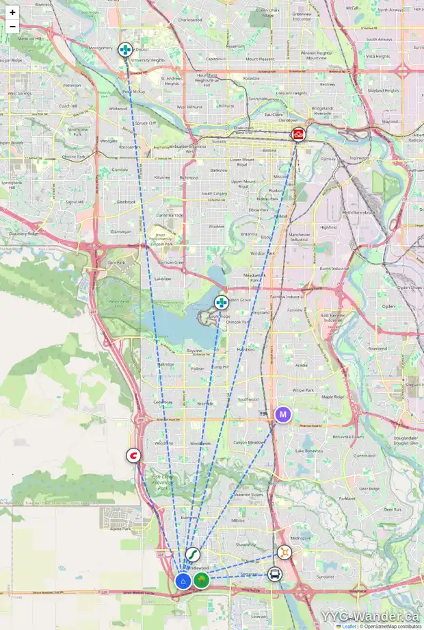 Daily accessibility map for 8 BRIDLE ESTATES RD SW, Calgary showing nearby schools, grocery stores, parks, LRT stations and nearby amenities