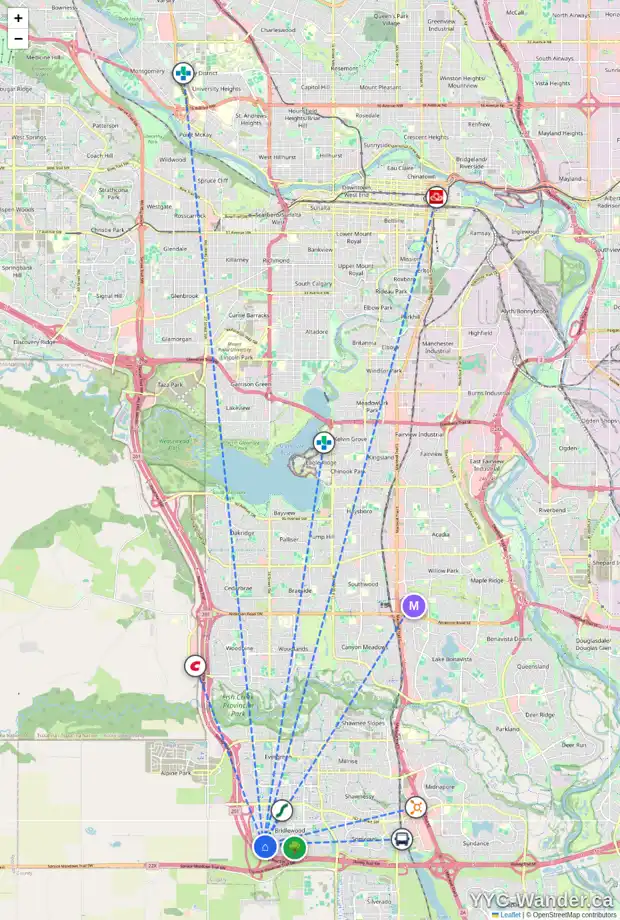 Daily accessibility map for 44 BRIDLE ESTATES RD SW, Calgary showing nearby schools, grocery stores, parks, LRT stations and nearby amenities