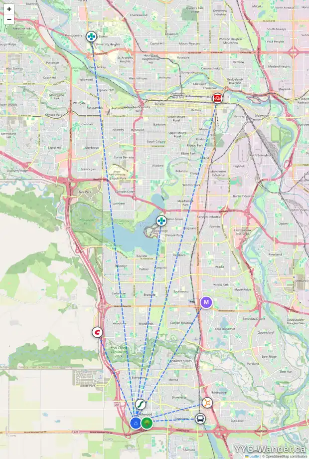 Daily accessibility map for 15 BRIDLE ESTATES WY SW, Calgary showing nearby schools, grocery stores, parks, LRT stations and nearby amenities