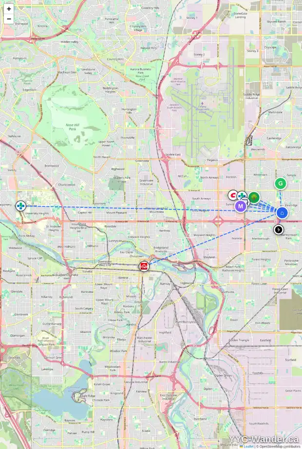 Daily accessibility map for 5511 RUNDLEHORN DR NE, Calgary showing nearby schools, grocery stores, parks, LRT stations and nearby amenities