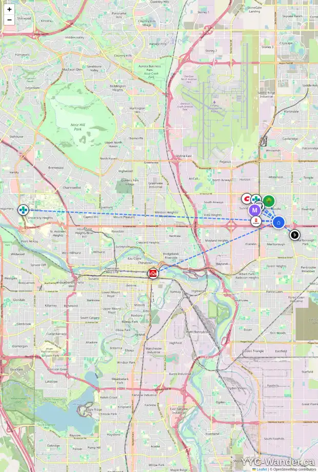 Daily accessibility map for 339 RUNDLEFIELD RD NE, Calgary showing nearby schools, grocery stores, parks, LRT stations and nearby amenities