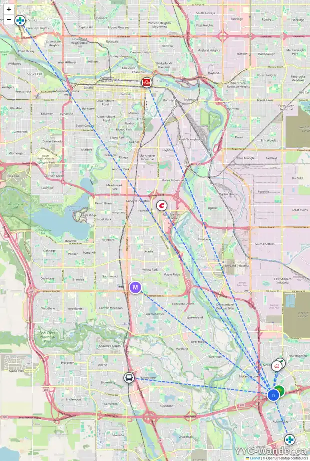 Daily accessibility map for 234 ELGIN PL SE, Calgary showing nearby schools, grocery stores, parks, LRT stations and nearby amenities