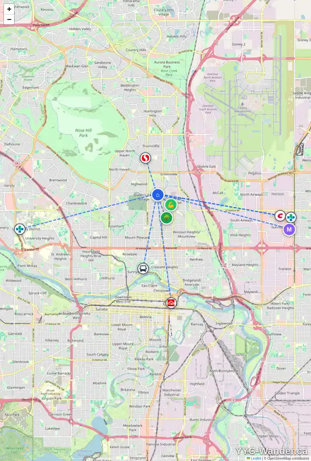 Daily accessibility map for 3921 1 ST NW, Calgary showing nearby schools, grocery stores, parks, LRT stations and nearby amenities