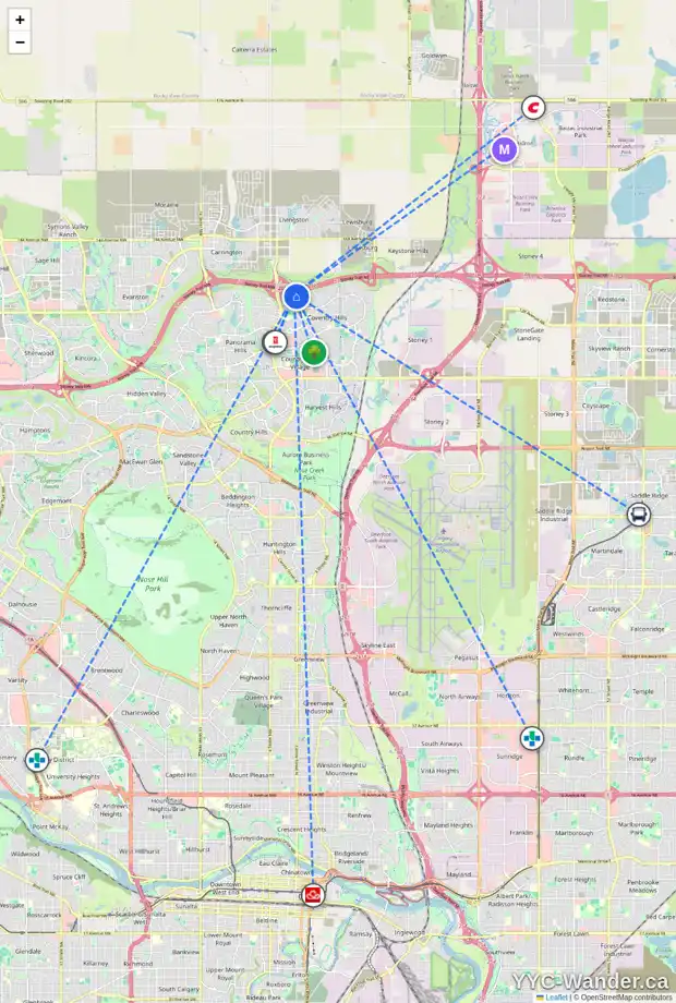 Daily accessibility map for 115 COVEMEADOW CO NE, Calgary showing nearby schools, grocery stores, parks, LRT stations and nearby amenities