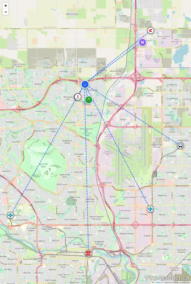 Daily accessibility map for 204 COVEMEADOW CO NE, Calgary showing nearby schools, grocery stores, parks, LRT stations and nearby amenities