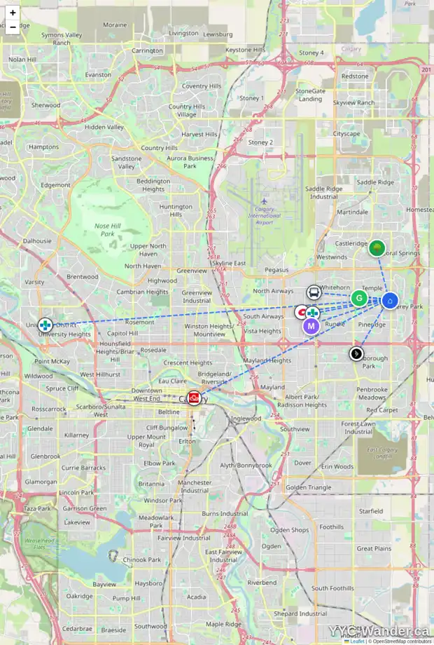 Daily accessibility map for 11 TEMPLETON BA NE, Calgary showing nearby schools, grocery stores, parks, LRT stations and nearby amenities