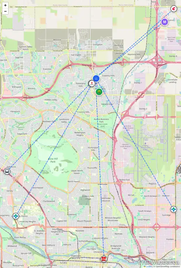 Daily accessibility map for 28 COVEHAVEN TC NE, Calgary showing nearby schools, grocery stores, parks, LRT stations and nearby amenities