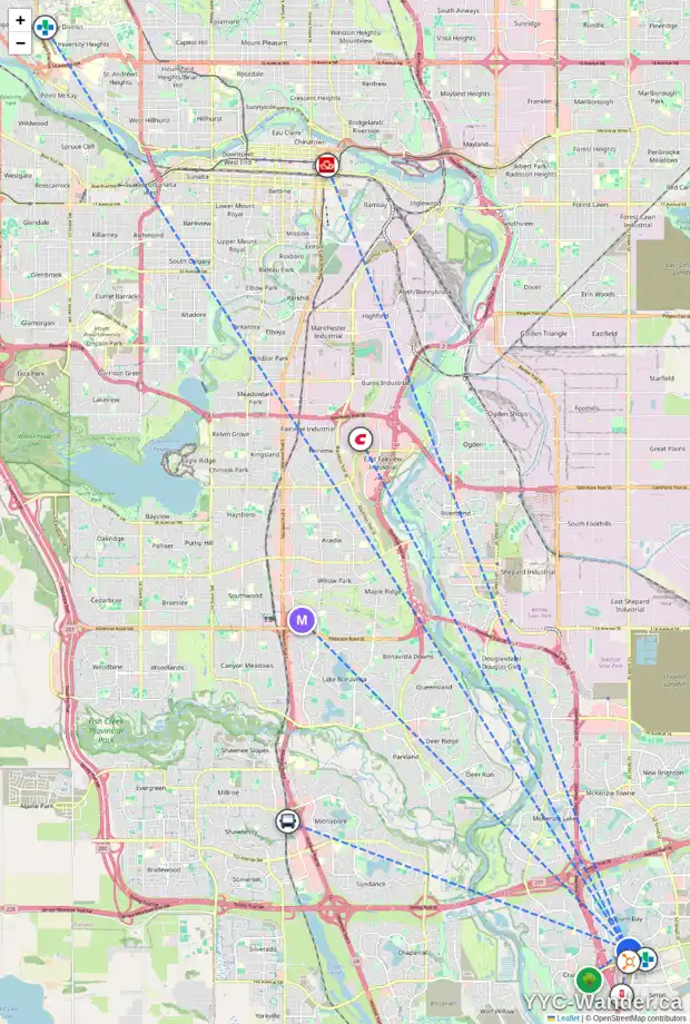 Daily accessibility map for 30 AUBURN BAY CO SE, Calgary showing nearby schools, grocery stores, parks, LRT stations and nearby amenities
