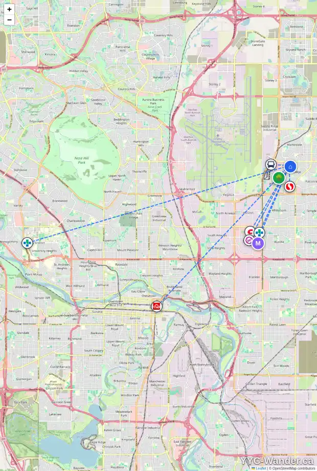 Daily accessibility map for 268 CASTLEDALE WY NE, Calgary showing nearby schools, grocery stores, parks, LRT stations and nearby amenities