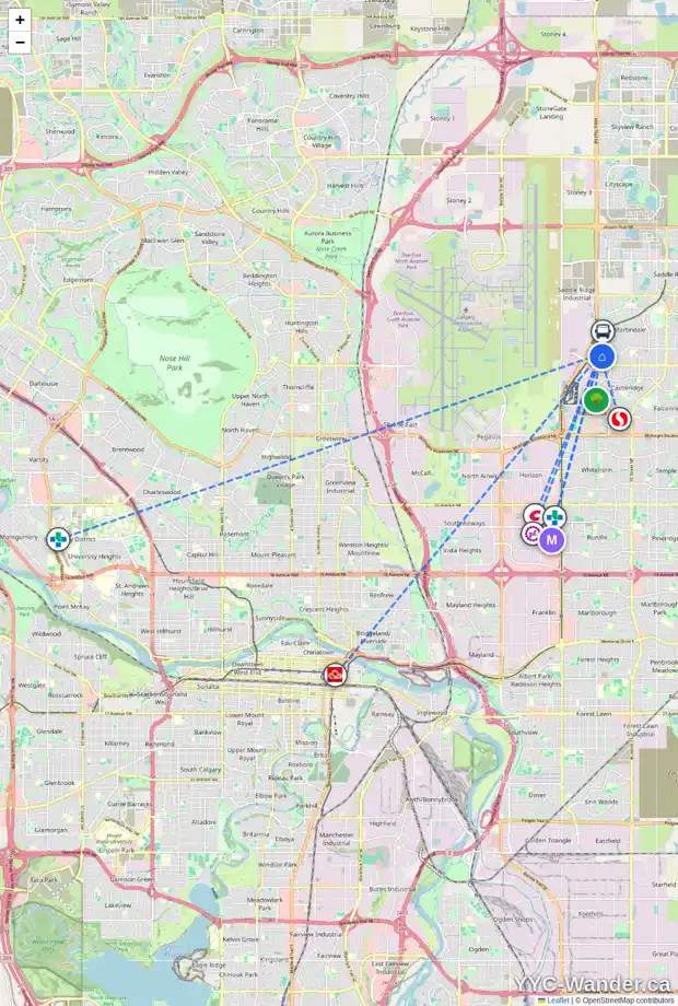 Daily accessibility map for 245 MARTINGLEN WY NE, Calgary showing nearby schools, grocery stores, parks, LRT stations and nearby amenities