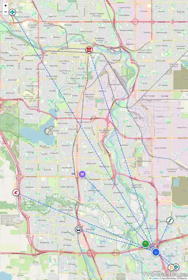 Daily accessibility map for 152 CRAMOND GR SE, Calgary showing nearby schools, grocery stores, parks, LRT stations and nearby amenities