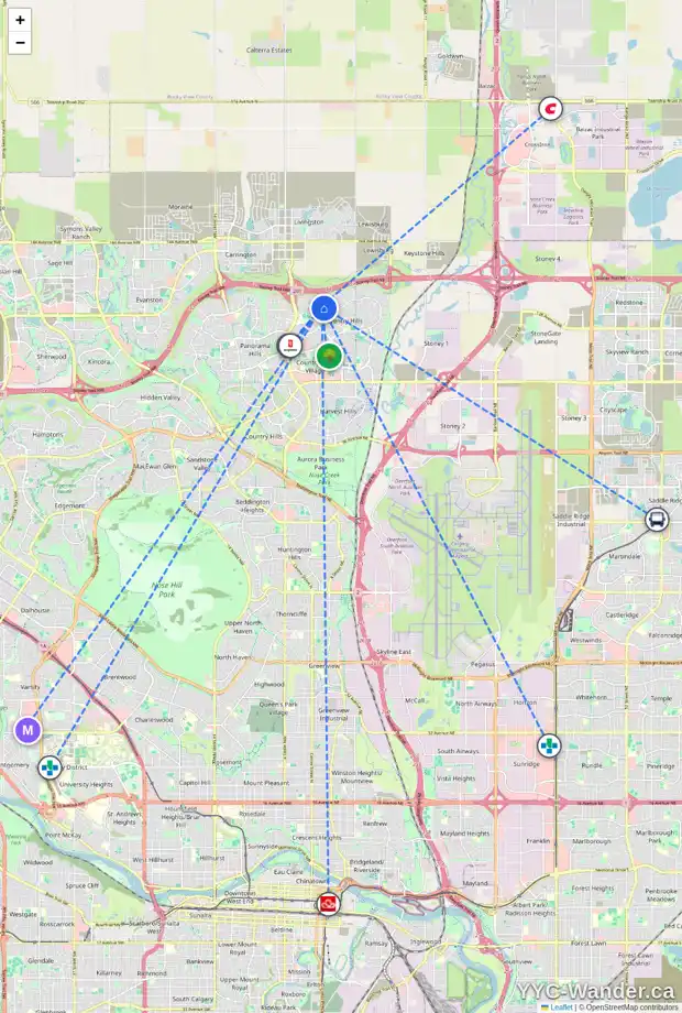 Daily accessibility map for 54 COVEBROOK CL NE, Calgary showing nearby schools, grocery stores, parks, LRT stations and nearby amenities