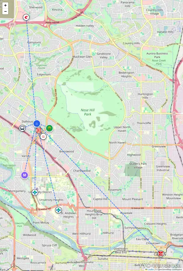 Daily accessibility map for 43 DALTON BA NW, Calgary showing nearby schools, grocery stores, parks, LRT stations and nearby amenities