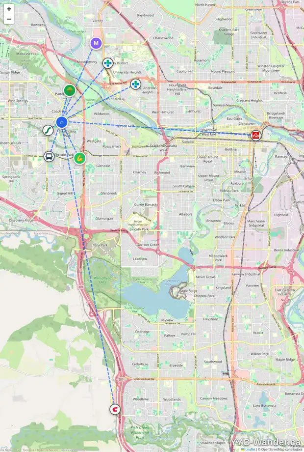 Daily accessibility map for 68 STRATHBURY CI SW, Calgary showing nearby schools, grocery stores, parks, LRT stations and nearby amenities