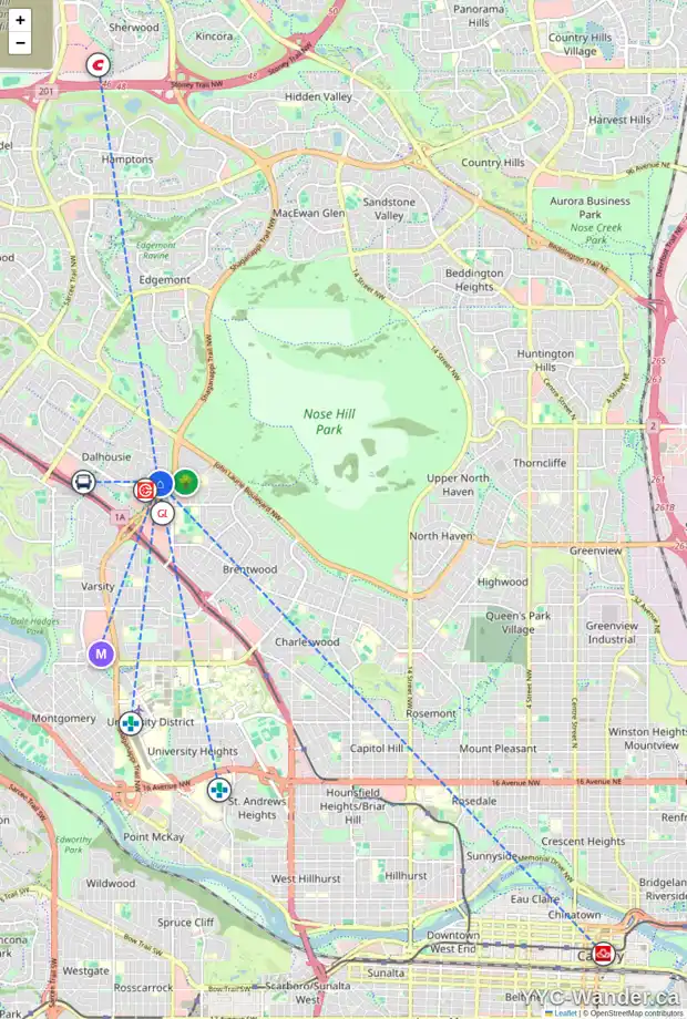 Daily accessibility map for 5752 DALMEAD CR NW, Calgary showing nearby schools, grocery stores, parks, LRT stations and nearby amenities
