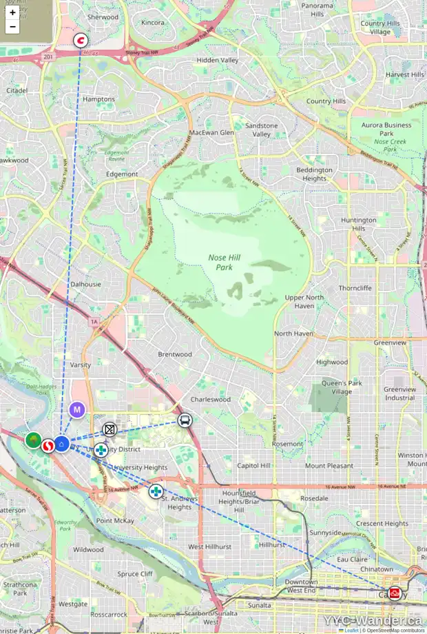 Daily accessibility map for 4840 19 AV NW, Calgary showing nearby schools, grocery stores, parks, LRT stations and nearby amenities