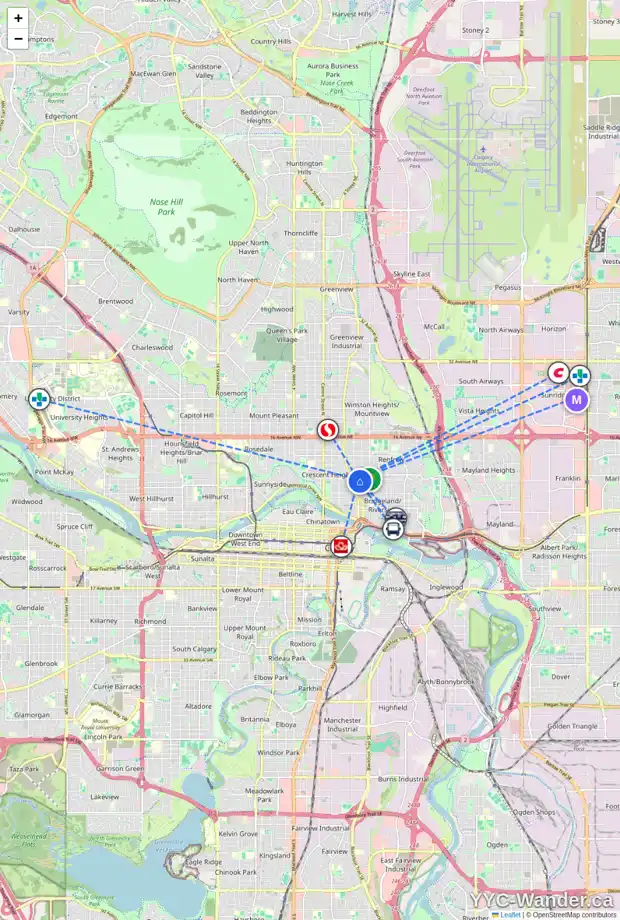 Daily accessibility map for 103 811 4A ST NE, Calgary showing nearby schools, grocery stores, parks, LRT stations and nearby amenities