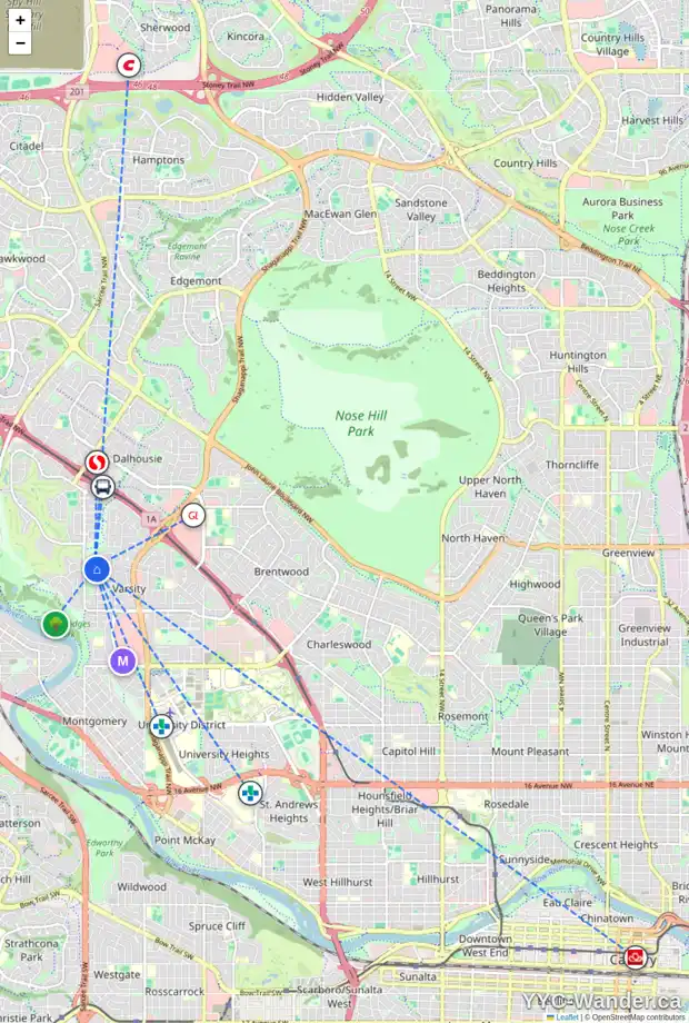 Daily accessibility map for 5240 VARSITY DR NW, Calgary showing nearby schools, grocery stores, parks, LRT stations and nearby amenities