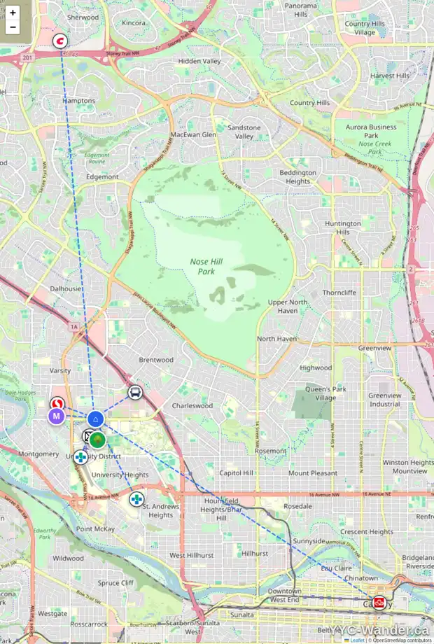 Daily accessibility map for 4003 VARMOOR RD NW, Calgary showing nearby schools, grocery stores, parks, LRT stations and nearby amenities