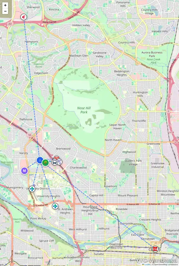 Daily accessibility map for 4 VARWOOD PL NW, Calgary showing nearby schools, grocery stores, parks, LRT stations and nearby amenities