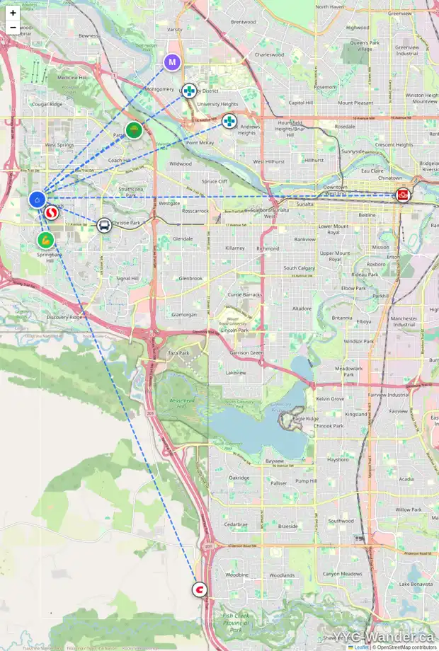 Daily accessibility map for 138 ASPEN STONE RD SW, Calgary showing nearby schools, grocery stores, parks, LRT stations and nearby amenities